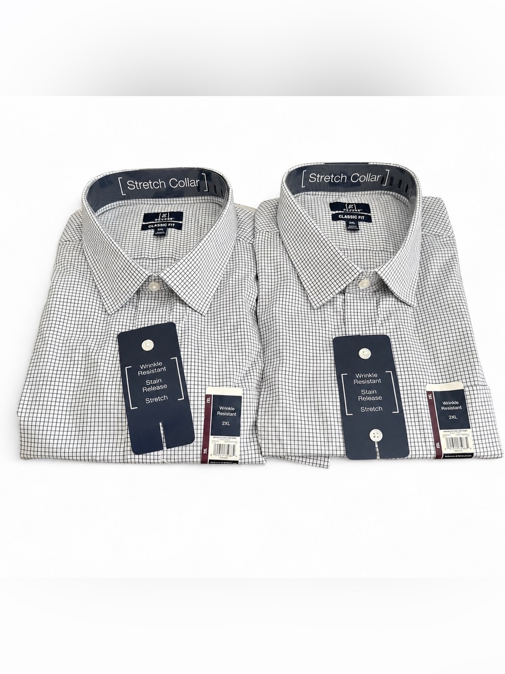 George Men’s 2XL Dress Shirt Lot of 2 Blue Mini Check Classic Fit NWT - Picture 1 of 8